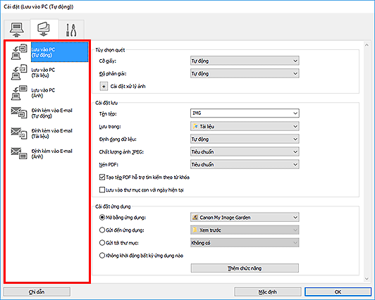 hình: Hộp thoại Cài đặt